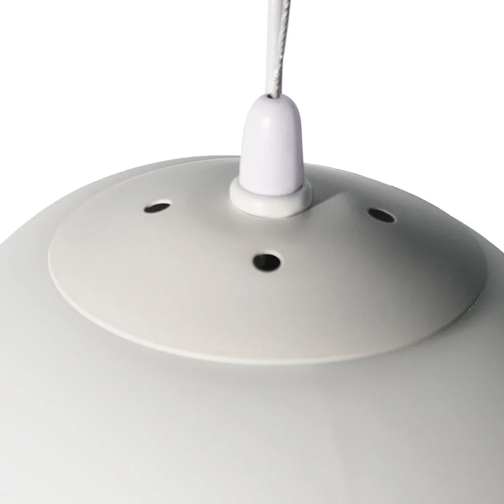 Close-up of the globe pendant ceiling canopy and cord