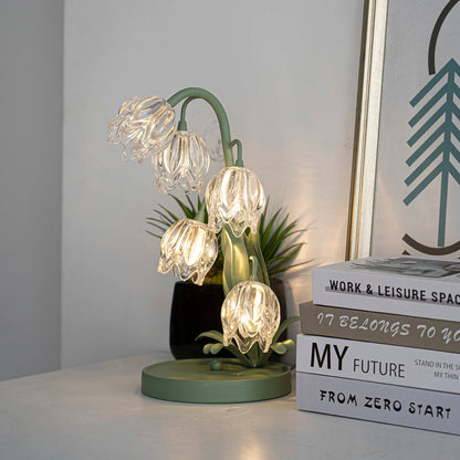 Lily-inspired glass table lamp with green metal stem 14