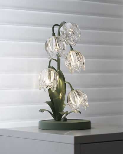 Lily-inspired glass table lamp with green metal stem 20