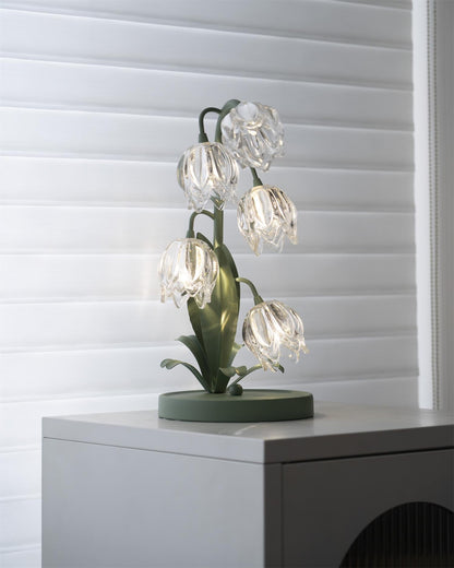 Lily-inspired glass table lamp with green metal stem 21