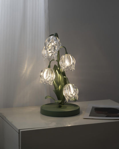 Lily-inspired glass table lamp with green metal stem 23