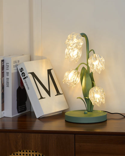 Lily-inspired glass table lamp with green metal stem 25