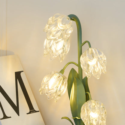 Lily-inspired glass table lamp with green metal stem 26