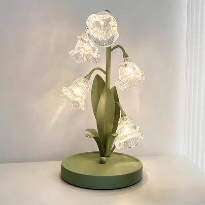 Bell-flower glass table lamp with green metal stem 29