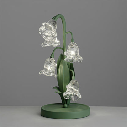 Bell-flower glass table lamp with green metal stem 30