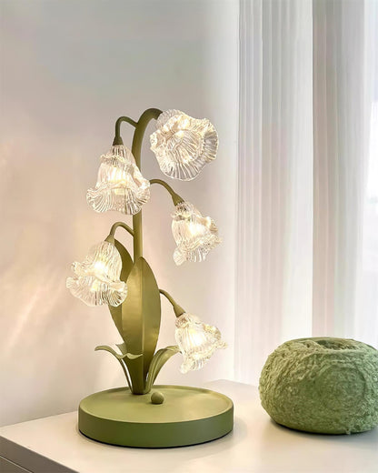 Bell-flower glass table lamp with green metal stem 31