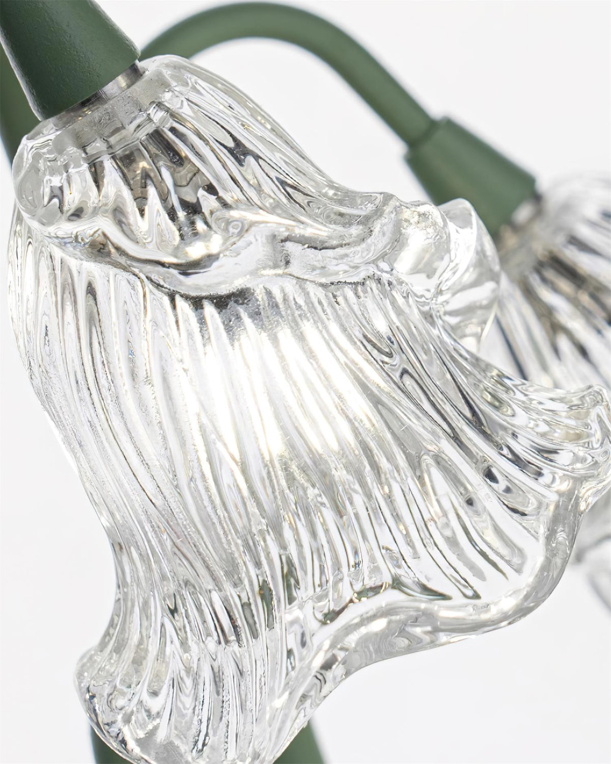 Close-up of fluted glass flower shade