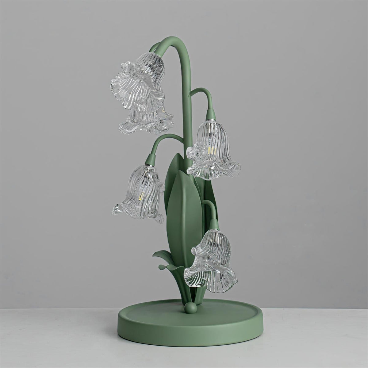 Bell-flower glass table lamp with green metal stem 37