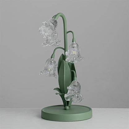 Bell-flower glass table lamp with green metal stem 37