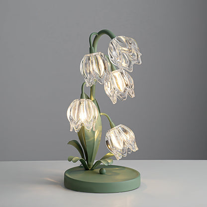 Lily-inspired glass table lamp with green metal stem 7