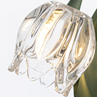 Close-up of illuminated crystal-style glass blossom shade