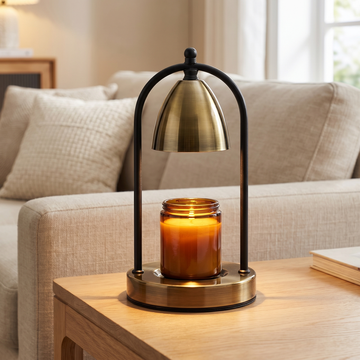 Gold body and black rod candle warmer lamp