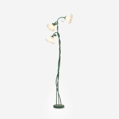 Three-head green flower floor lamp with white shades