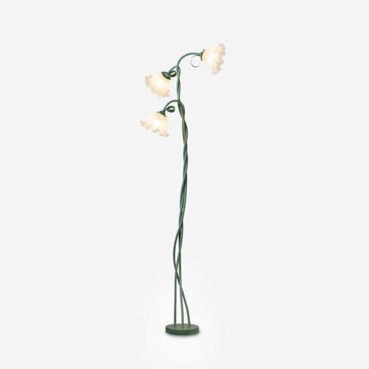 Three-head green flower floor lamp with white shades