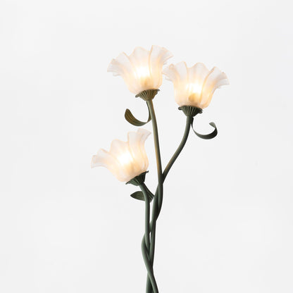 Three-head flower lamp with curving green stems