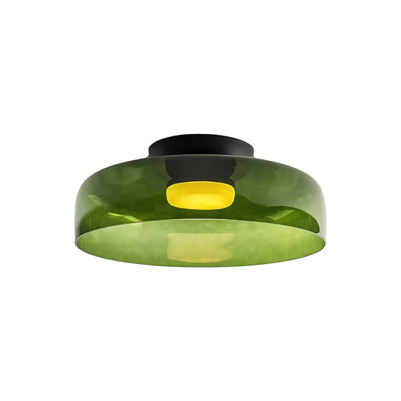 Green layered glass ceiling light, Ø42 × H11 cm