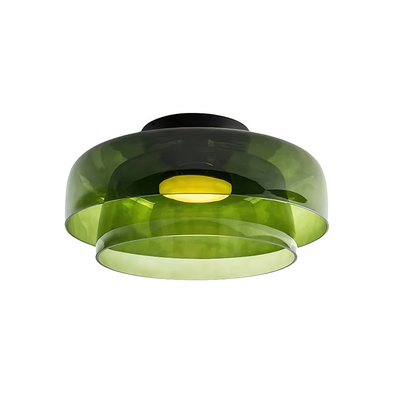 Green layered glass ceiling light, Ø42 × H18 cm