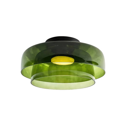 Green layered glass ceiling light, Ø42 × H18 cm