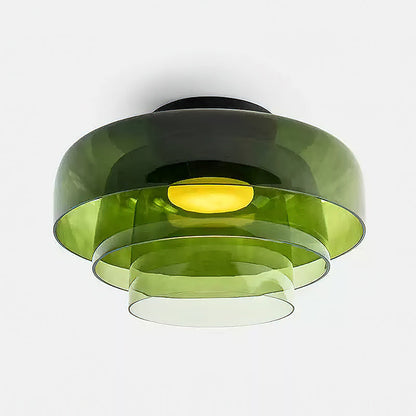 Green layered glass ceiling light, Ø42 × H26 cm