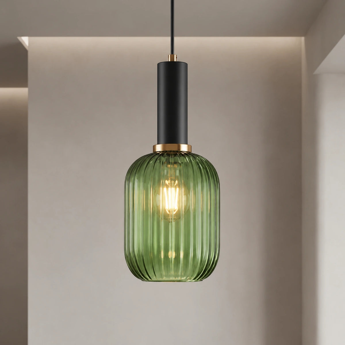 Ribbed Glass Pendant Light with Adjustable Cord