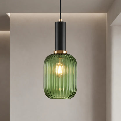Ribbed Glass Pendant Light with Adjustable Cord