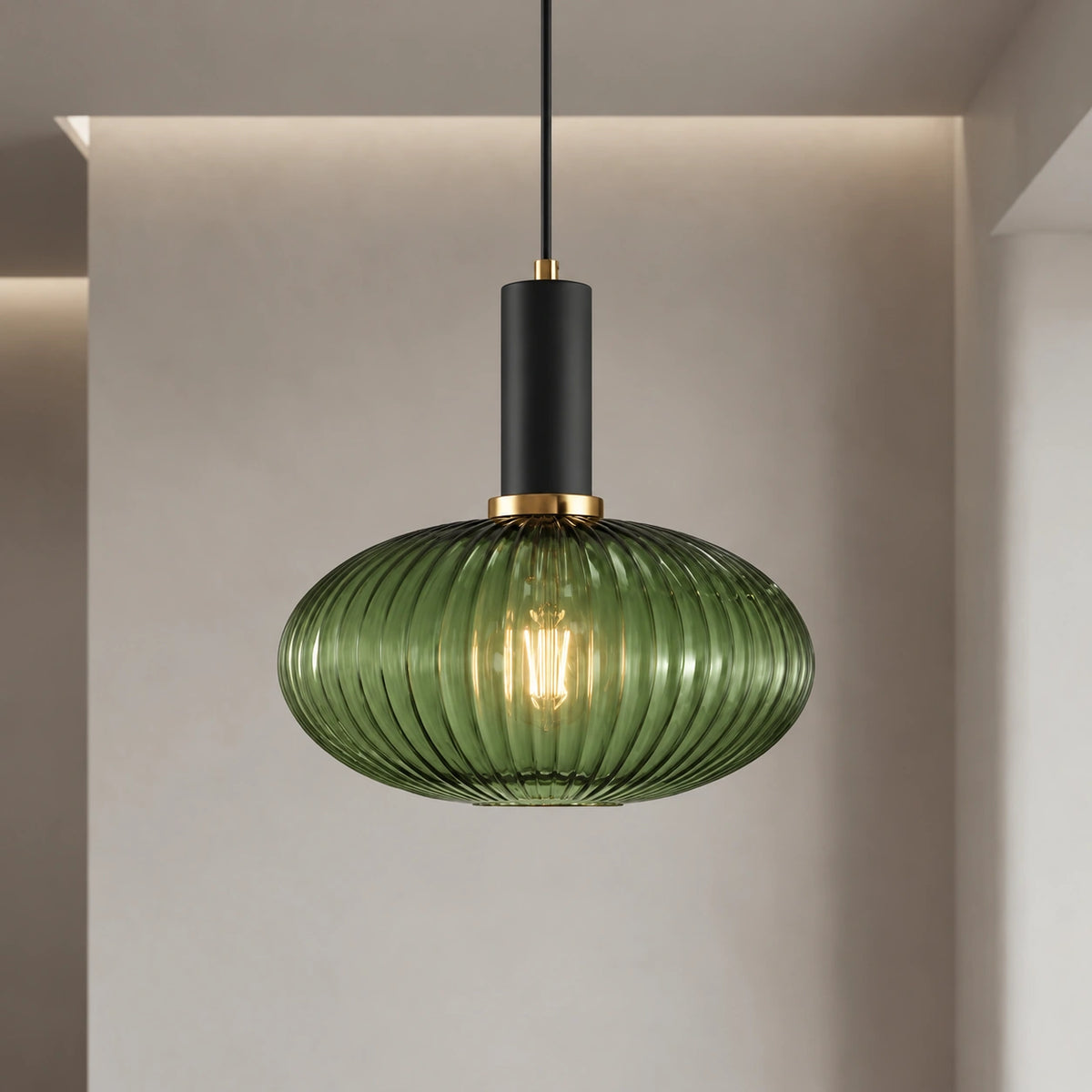 Ribbed Glass Pendant Light with Adjustable Cord