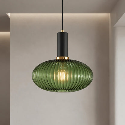 Ribbed Glass Pendant Light with Adjustable Cord