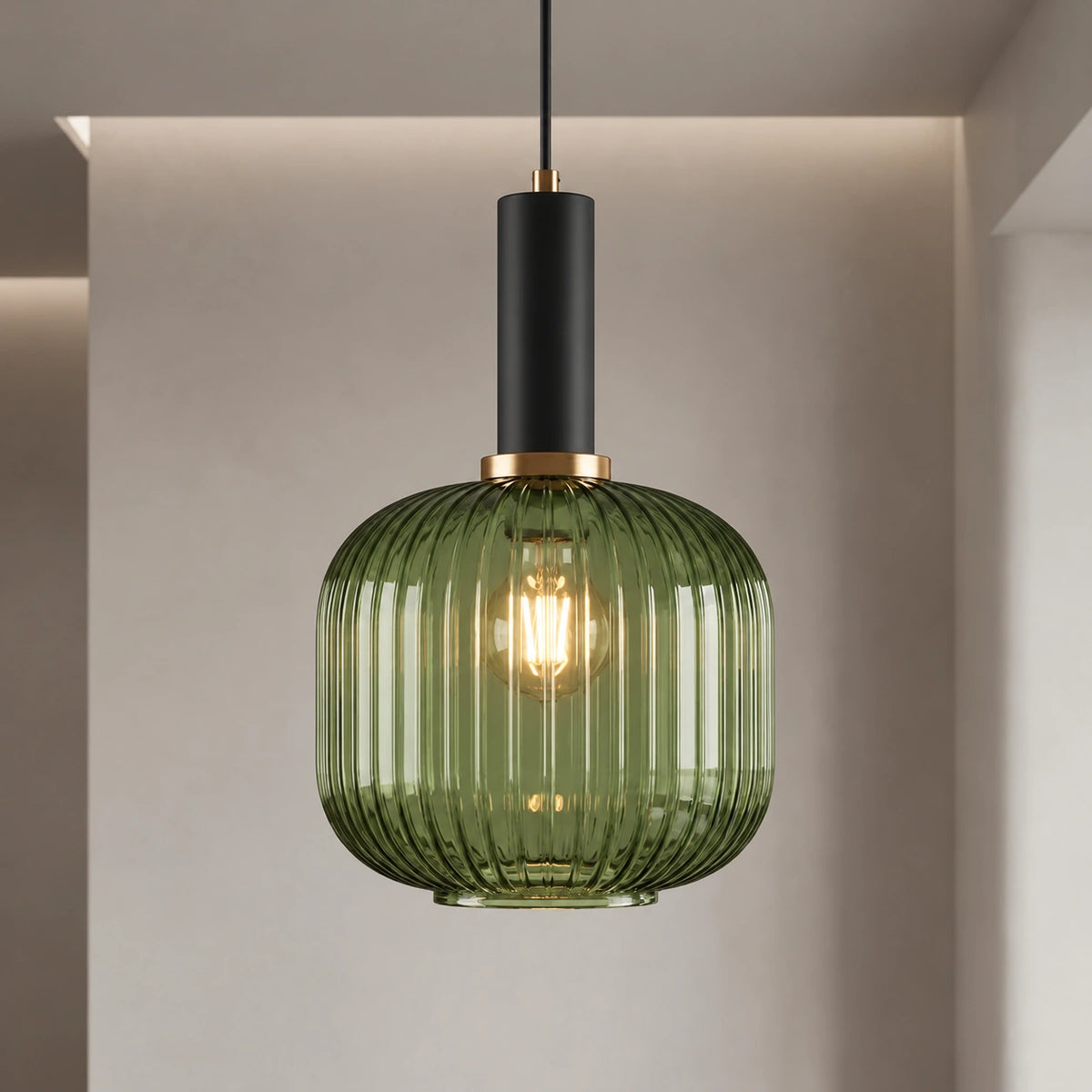 Ribbed Glass Pendant Light with Adjustable Cord