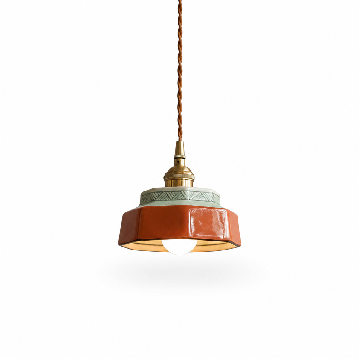 Red hand-painted ceramic pendant light