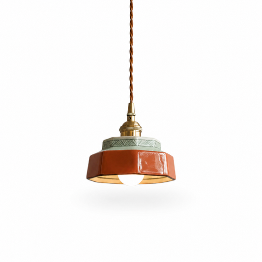 Red hand-painted ceramic pendant light