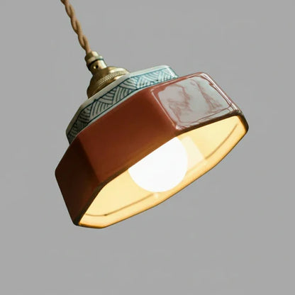 Close-up of painted ceramic shade and included bulb