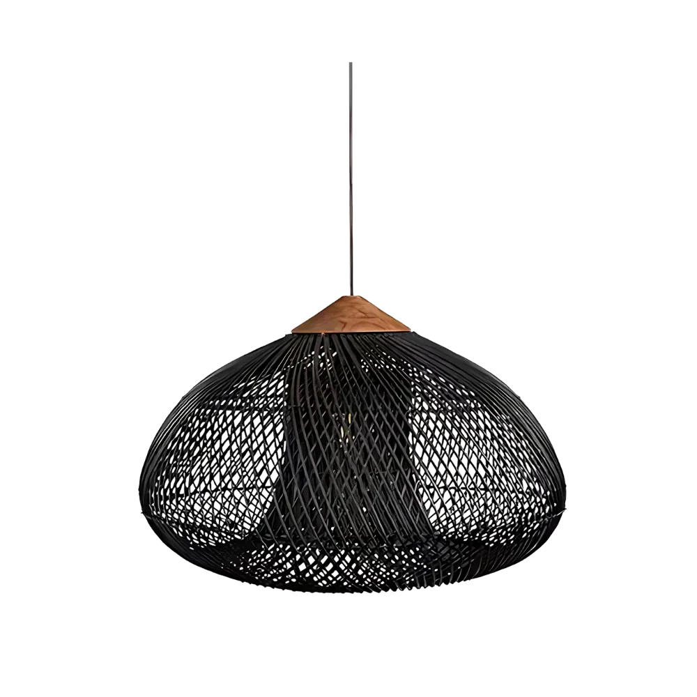 Black rattan dome pendant light