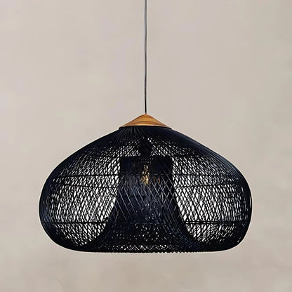 Black rattan dome shade with contrasting top