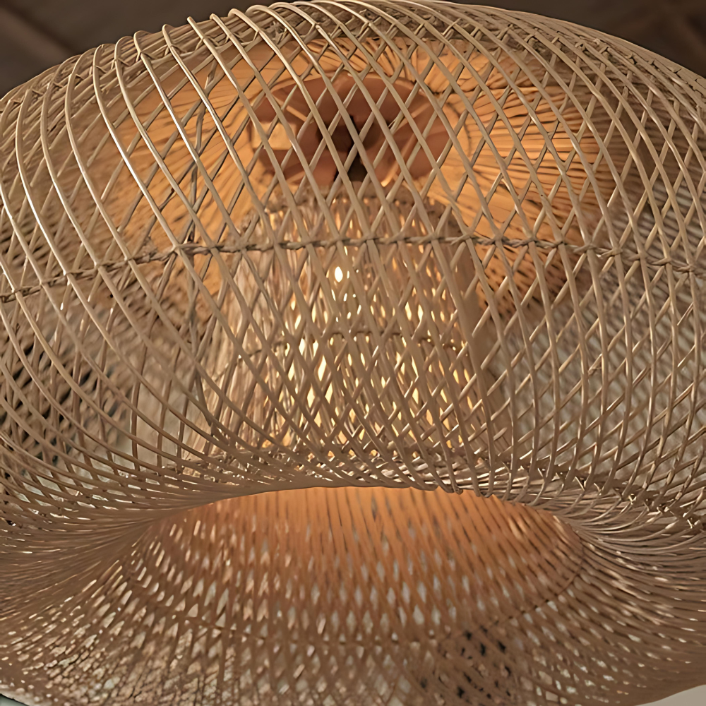 Illuminated rattan weave and inner shade detail