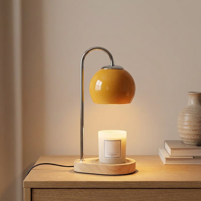 Log candle warmer lamp in Orange shade with Natural base finish