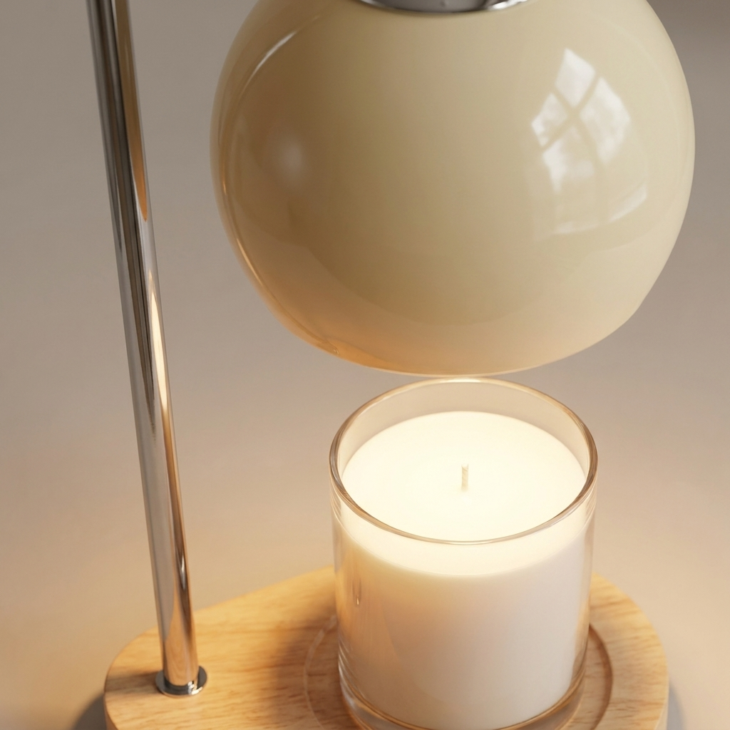 Log candle warmer lamp with oval shade
