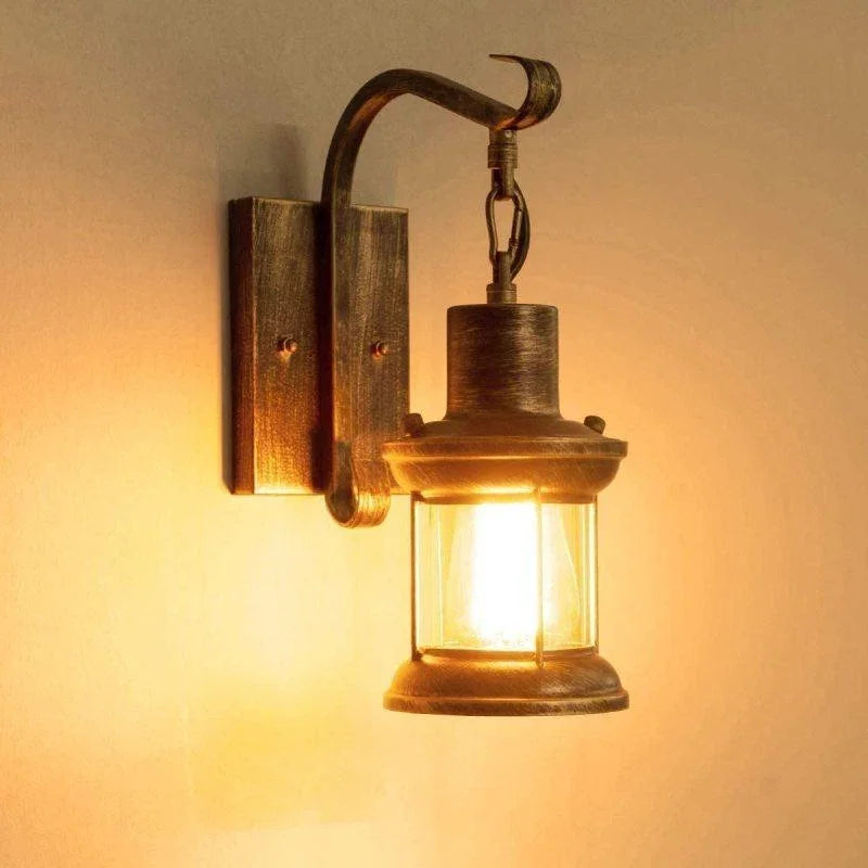 Industrial Glass Lantern Wall Light