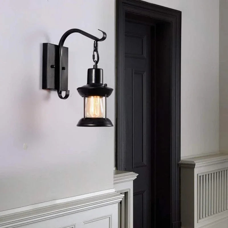 Industrial Glass Lantern Wall Light