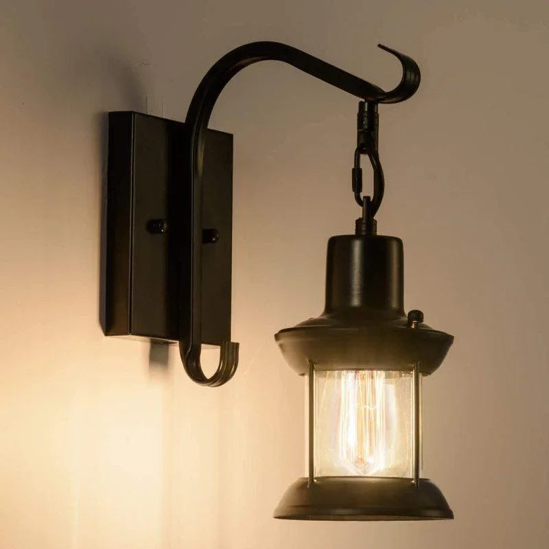 Industrial Glass Lantern Wall Light