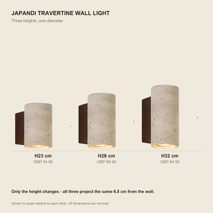 Travertine wall light size guide for 23, 28 and 32 cm heights