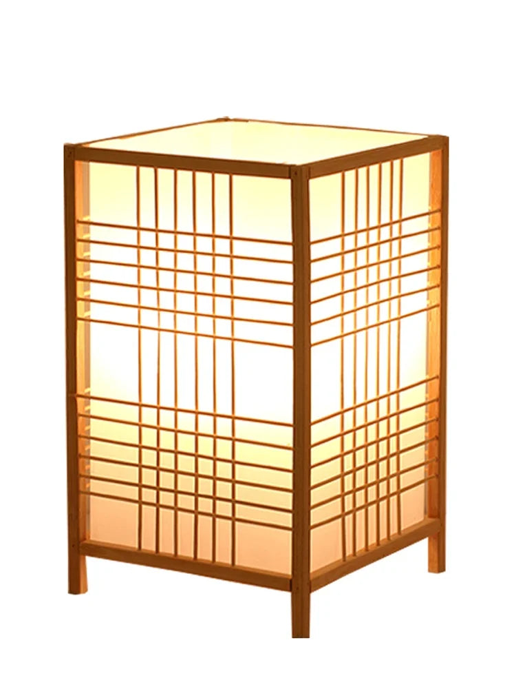 Japanese-style bamboo grid LED table lamp