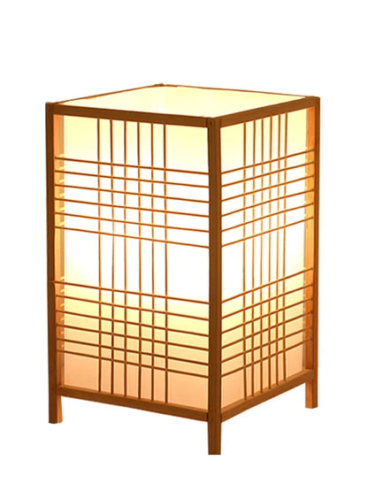 Japanese-style bamboo grid LED table lamp