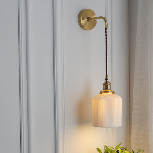 Japanese Ceramic Wall Light with Ribbed Shade
