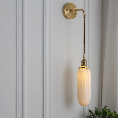Japanese Ceramic Wall Light with Ribbed Shade