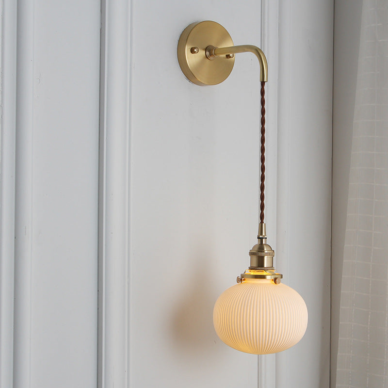 Japanese Ceramic Wall Light with Ribbed Shade