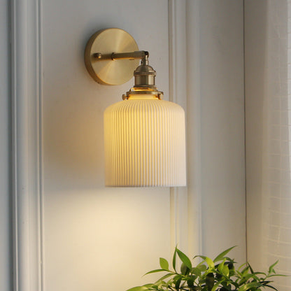 Japanese Ceramic Wall Light with Ribbed Shade