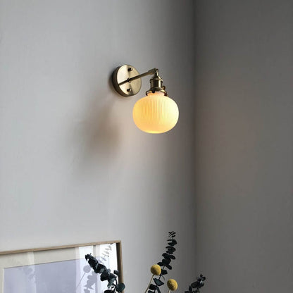 Japanese Ceramic Wall Light with Ribbed Shade