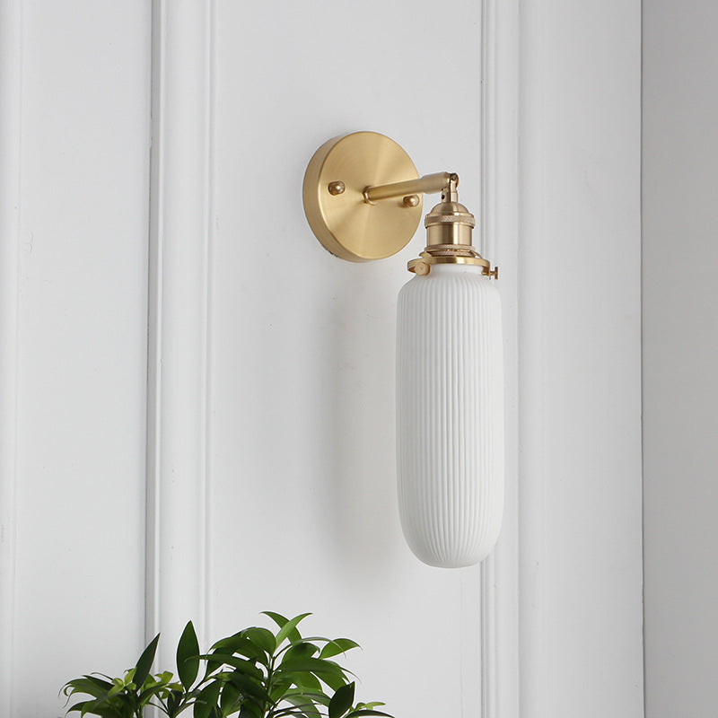 Japanese Ceramic Wall Light with Ribbed Shade