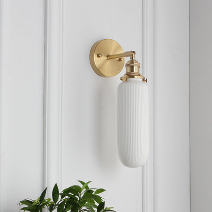 Japanese Ceramic Wall Light with Ribbed Shade