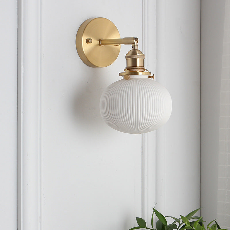 Japanese Ceramic Wall Light with Ribbed Shade